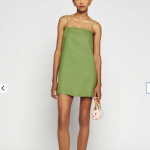 Reformation Aubree Linen Mini Dress in Avocado